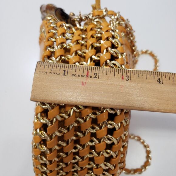 Beautiful Round Leather Satchel with Bamboo Handle and Chain for Crossbody - Picture 8 of 9